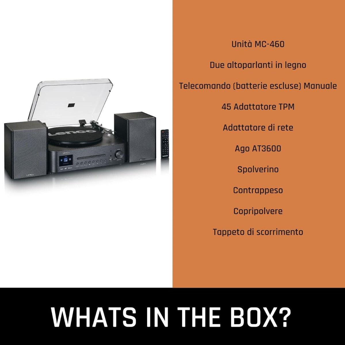 Lenco MC-460 Sistema all-in-one Giradischi con trazione a cinghia, Lettore CD, MP3 Smart internet radio, DAB+,FM Bluetooth 5.0 - TechSoundSystem.com