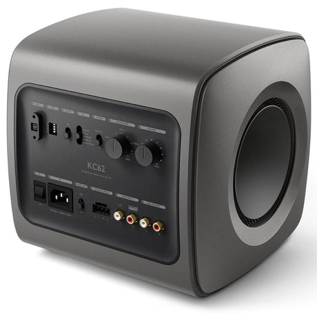 KEF KC62 TITANIO Subwoofer ultra potente 1000W RMS compatto DualCore e P-Flex Surround - TechSoundSystem.com