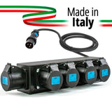 POWERBOX NERO CIABATTA ALIMENTAZIONE PALCO MADE IN ITALY SPIA RETE INGRESSO SPINA VOLANTE 16A 3P USCITE 5 PRESE 16A 3P+N+T - TechSoundSystem.com