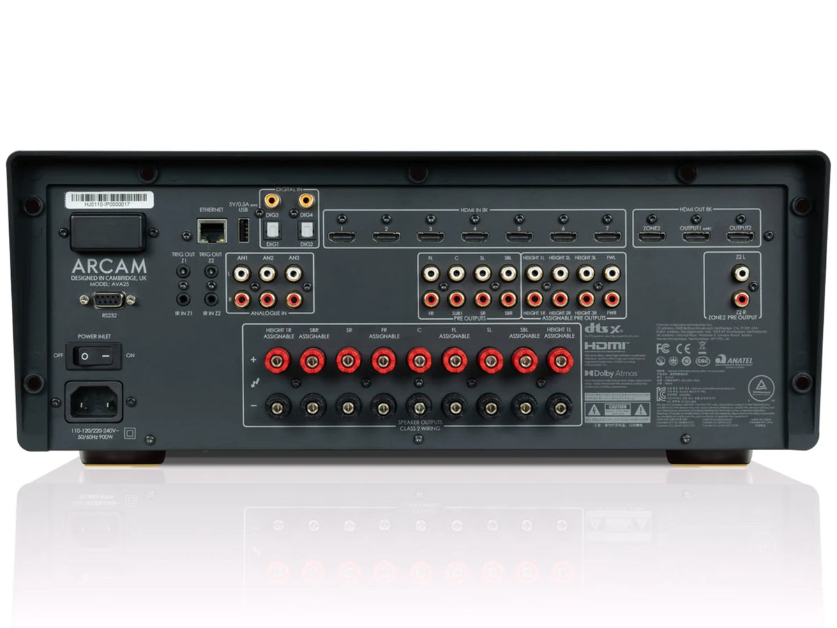 Arcam AVA25 Amplificatore AV da 7.1.2 o 5.1.4 in Classe A/B. Potenza 7x90W o 9x75W su 8 ohm. Dolby Atmos, Dolby True HD