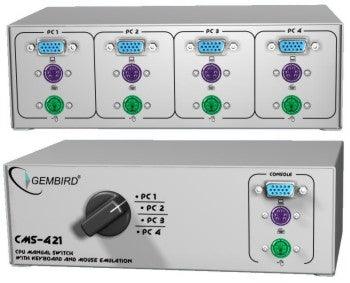 GEMBIRD MANUAL CPU SWITCH WITH KEYBOARD/MOUSE EMULATION FOR 4 PCS - TechSoundSystem.com
