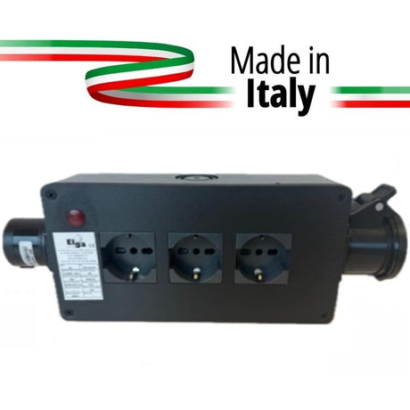 ELGA PCN-3UPCN POWERBOX PASSANTE CEE 16A-3P 3 PRESE UNEL 10A-16A-SHUKO CON RILANCIO E SPIA DI RETE - TechSoundSystem.com