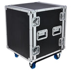 FLYHT PRO RACK 12U 19'' 45CM FLIGHT CASE 4 MANIGLIE 8 CHIUSURE RUOTE 100MM 2+2 CON FRENO