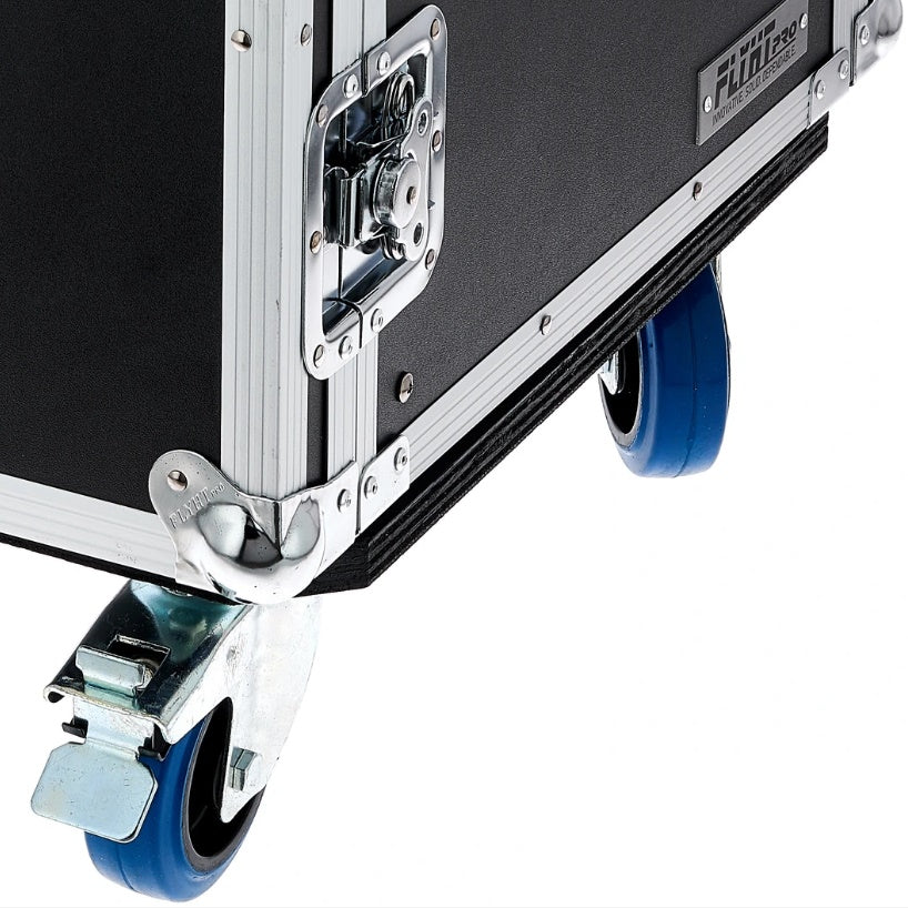 FLYHT PRO RACK 12U 19'' 45CM FLIGHT CASE 4 MANIGLIE 8 CHIUSURE RUOTE 100MM 2+2 CON FRENO