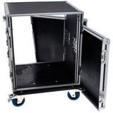 FLYHT PRO RACK 12U 19'' 45CM FLIGHT CASE 4 MANIGLIE 8 CHIUSURE RUOTE 100MM 2+2 CON FRENO