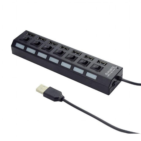 GEMBIRD UHB-U2P7-03 HUB USB 7 PORTE CON SWITCH ON-OFF PER OGNI USCITA + ALIMENTATORE ESTERNO - TechSoundSystem.com