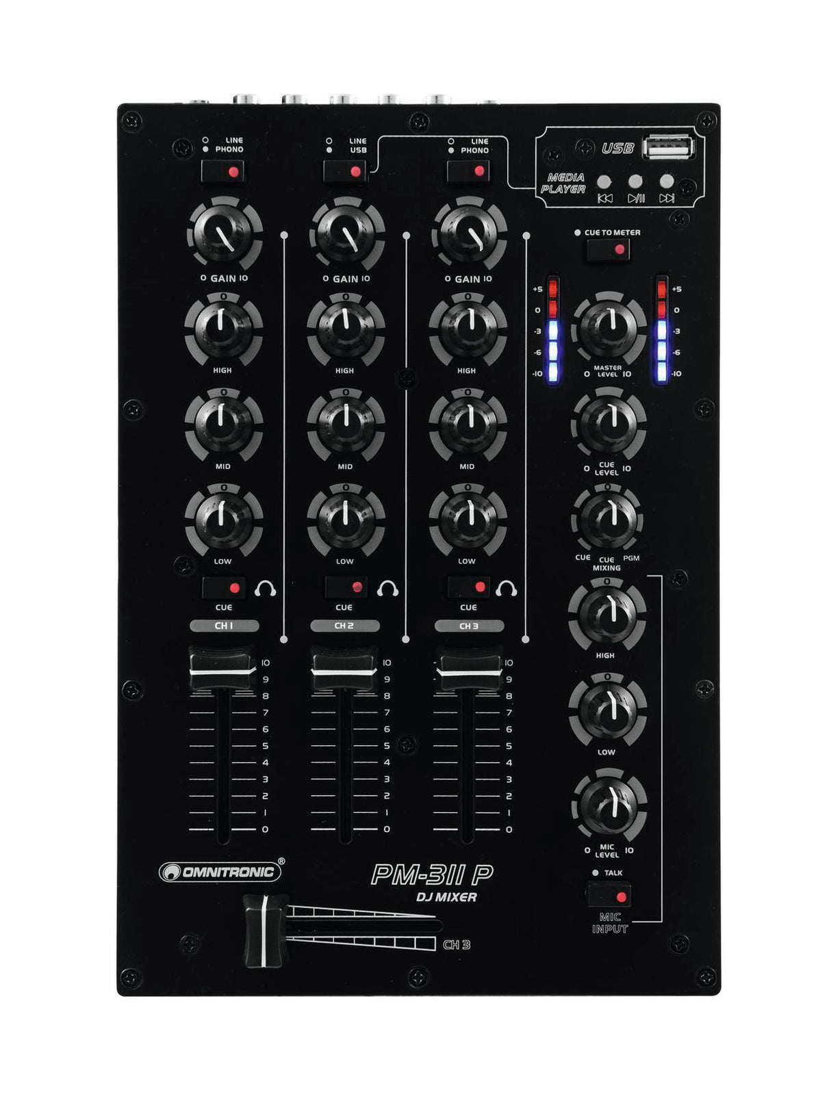 OMNITRONIC PM 311P MIXER DJ 3 CANALI CON PLAYER MP3 USB - TechSoundSystem.com