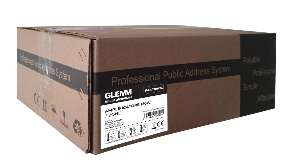 GLEMM PAA 120M2Z Amplificatore PA a 100V/16ohm da 120W a 2 zone