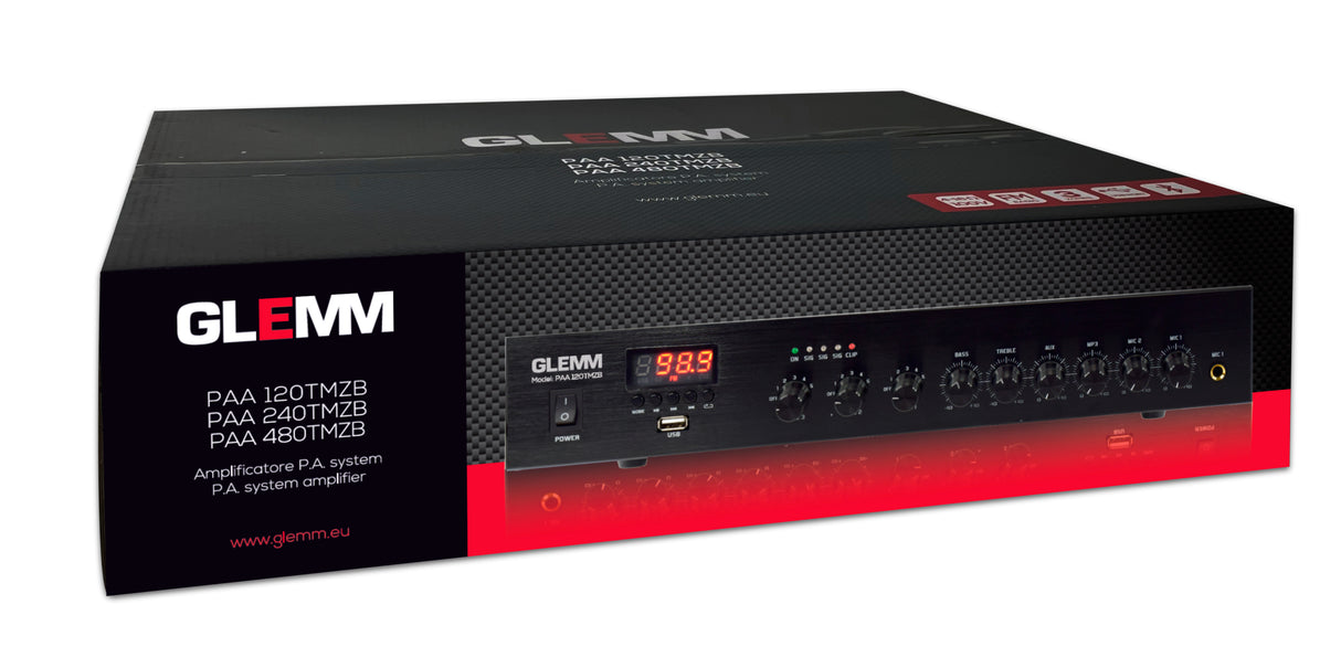 GLEMM PAA 120TMZB Amplificatore PA 120W - 3 zone 4-16ohm o 70/100V