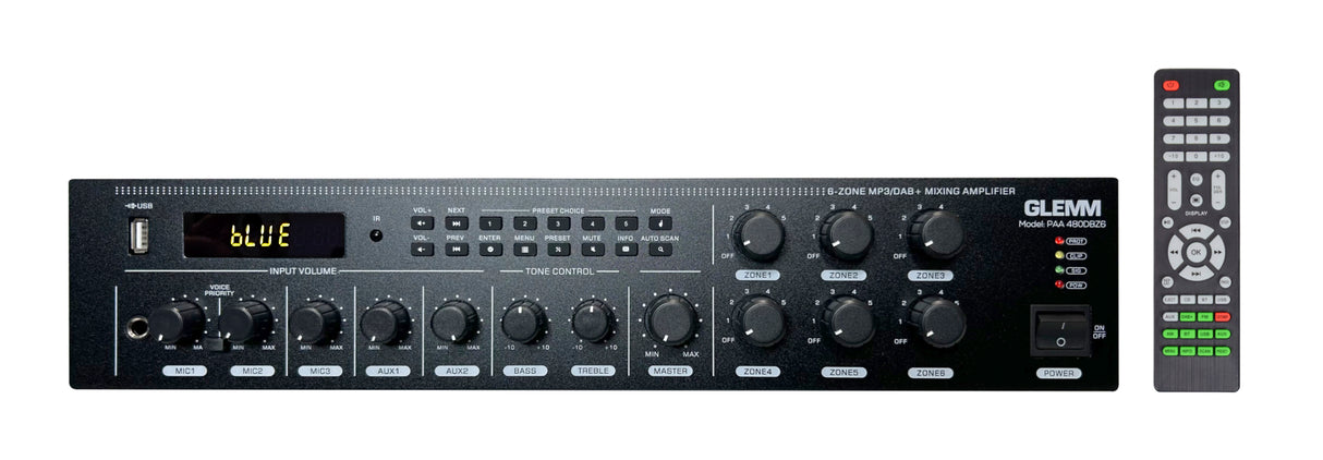 GLEMM PAA 480DBZ6 Amplificatore 6 zone indipendenti 480W su 4-8ohm o 70/100V