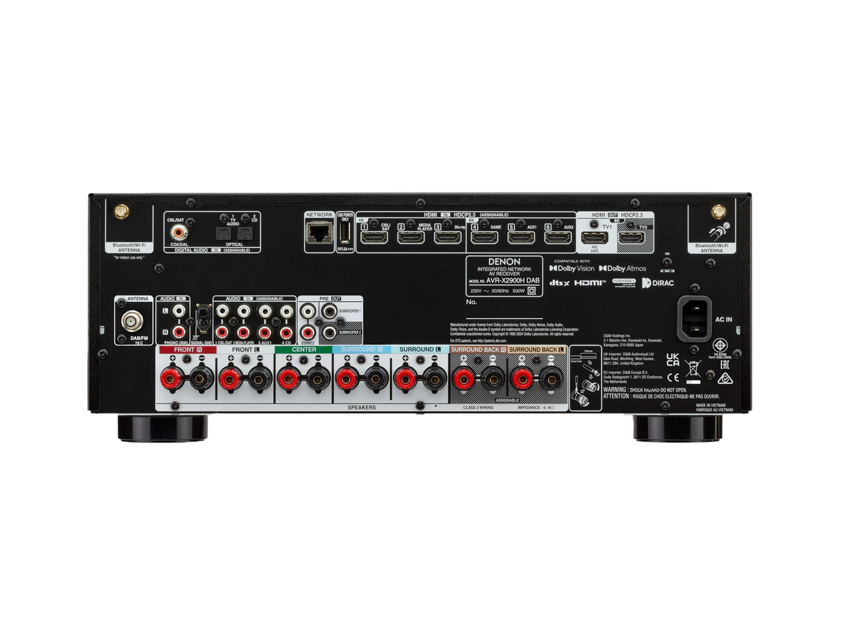 Denon AVR-X2900H DAB Sintoamplificatore AV 7.2 Canali 95W – 8K, Dolby Atmos, HEOS, Dirac Live ready
