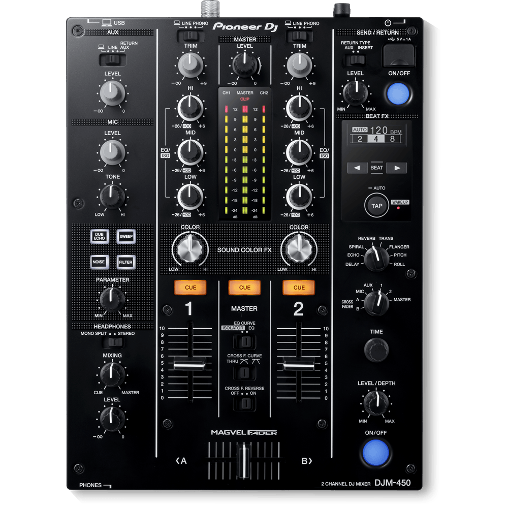 PIONEER DJM450 BLACK MIXER DJ 2 CANALI SCHEDA AUDIO 24BIT USB NERO - TechSoundSystem.com