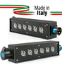 POWER-BOX NERO CIABATTA ALIMENTAZIONE PALCO POWERCON MADE IN ITALY SPIA RETE INGRESSO 16A 3P USCITE 6 20AMP POWER-OUT GREY 16A LOOP OUT - TechSoundSystem.com