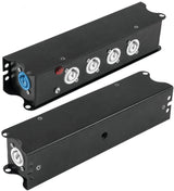 POWER-BOX NERO CIABATTA ALIMENTAZIONE PALCO POWERCON SPIA RETE INGRESSO POWER TWIST IN BLU USCITE 4 20AMP POWER TWIST OUT GRIGIO LOOP 20A POWER-OUT GREY - TechSoundSystem.com