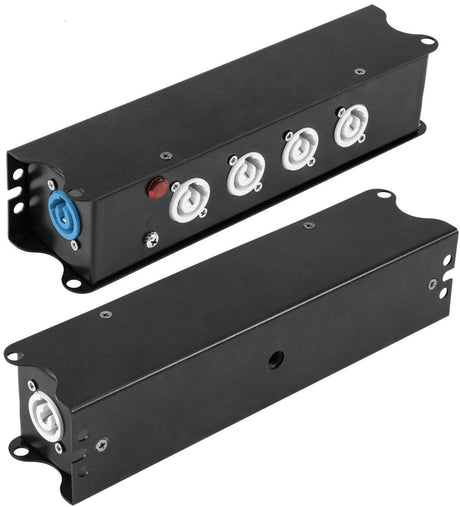 POWER-BOX NERO CIABATTA ALIMENTAZIONE PALCO POWERCON SPIA RETE INGRESSO POWER TWIST IN BLU USCITE 4 20AMP POWER TWIST OUT GRIGIO LOOP 20A POWER-OUT GREY - TechSoundSystem.com