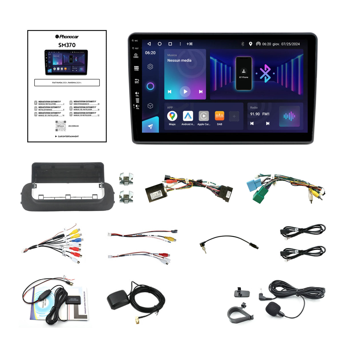 Phonocar SM370 Autoradio Android 9" QLED per FIAT PANDA (312,319) dal 2012