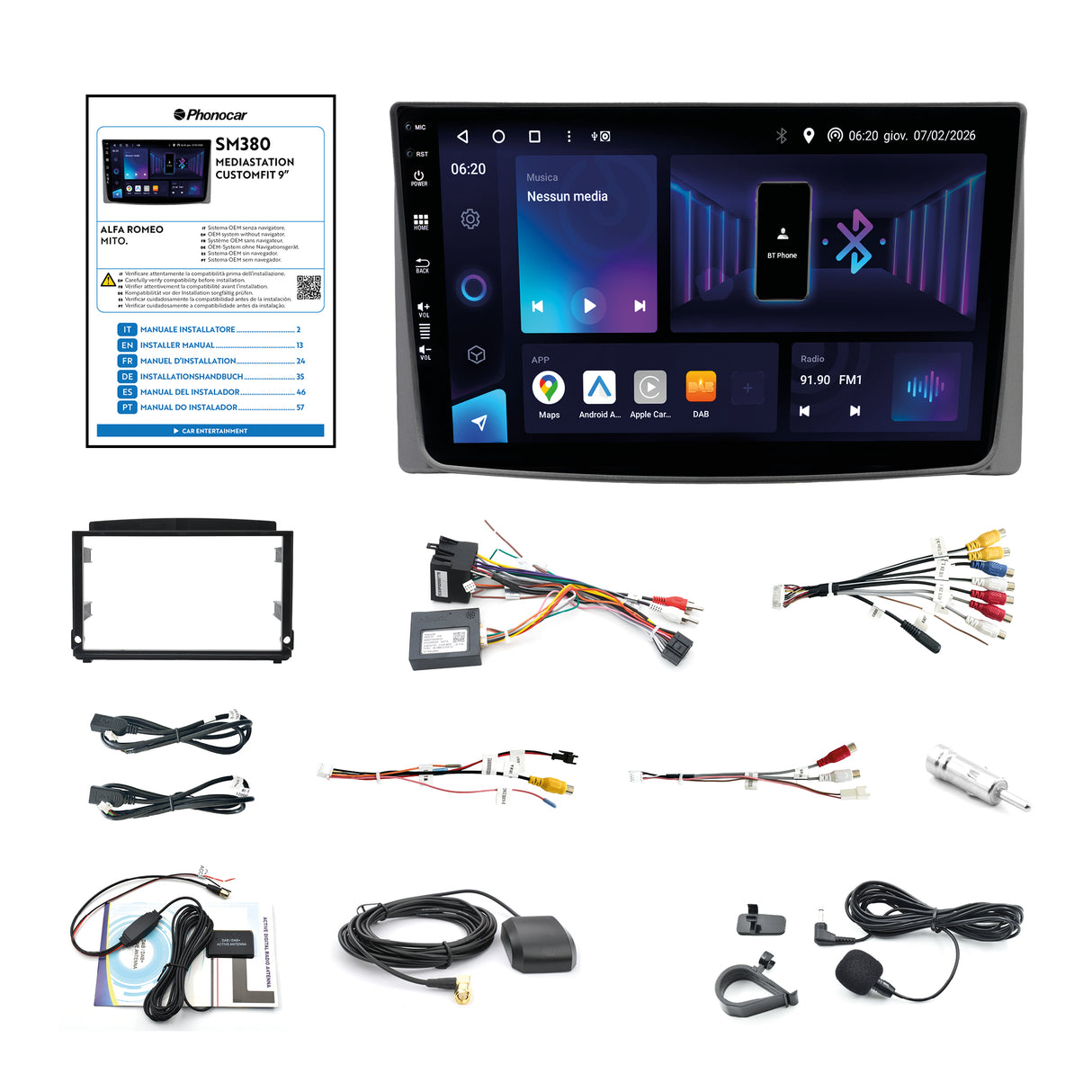 Phonocar SM380 Autoradio per ALFA ROMEO MITO (955_), Android schermo 9" QLED