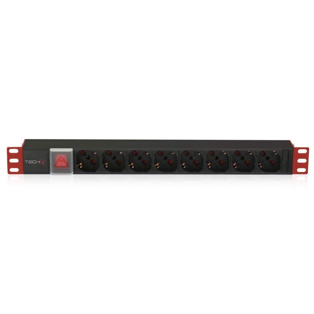 TECHLY I-CASE STRIP-81U MULTIPRESA DA 1U RACK 8 PRESE UNEL PULSANTE LUMINOSO CON COVER E CAVO 2 MT - TechSoundSystem.com
