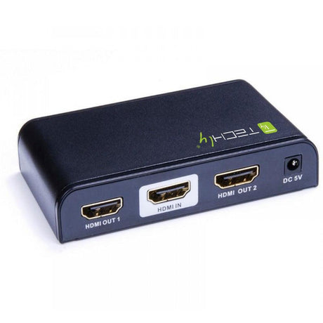 TECHLY SPLITTER HDMI 4K UHD 3D 2 VIE IN METALLO CON ALIMENTATORE - TechSoundSystem.com