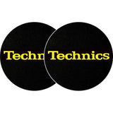 TECHNICS SLIPMATS TAPPETINI GIRADISCHI COLORE NERO LOGO GIALLO COPPIA TAPPETINI - TechSoundSystem.com