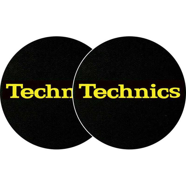 TECHNICS SLIPMATS TAPPETINI GIRADISCHI COLORE NERO LOGO GIALLO COPPIA TAPPETINI - TechSoundSystem.com