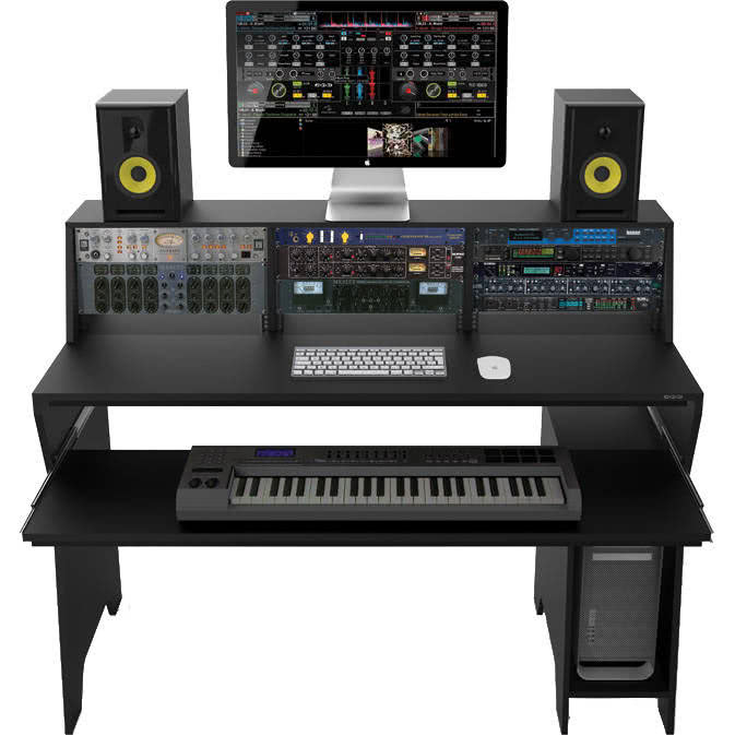ZOMO STUDIO DESK MILANO SCRIVANIA DA STUDIO CON 3 SCOMPARTI LAPTOP DA 4 UNITA' RACK 19" IN LEGNO COLORE ZEBRANO - TechSoundSystem.com