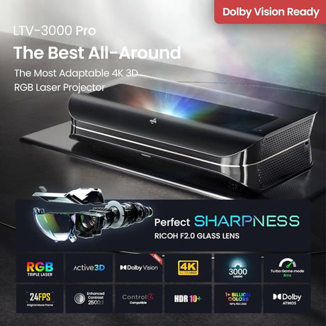 AWOL VISION LTV-3000 Proiettore Triple Ultra Short Throw 4K, 3000lm, Dolby Vision & Atmos, HDR10+, schermo TV laser UST da 150" per il Home Theater - TechSoundSystem.com