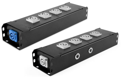POWER-BOX NERO CIABATTA ALIMENTAZIONE PALCO POWERCON INGRESSO POWER TWIST IN BLU USCITE 4 20AMP POWER TWIST OUT GRIGIO LOOP 20A POWER-OUT GREY - TechSoundSystem.com