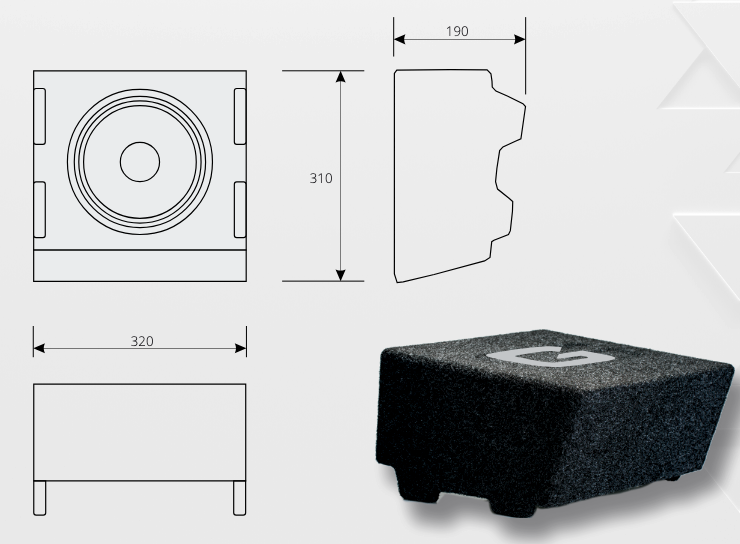 Gladen Generic T6 Sub subwoofer passivo in cassa chiusa da 200mm 4 Ohm 400W per VW T5, T6, T6.1