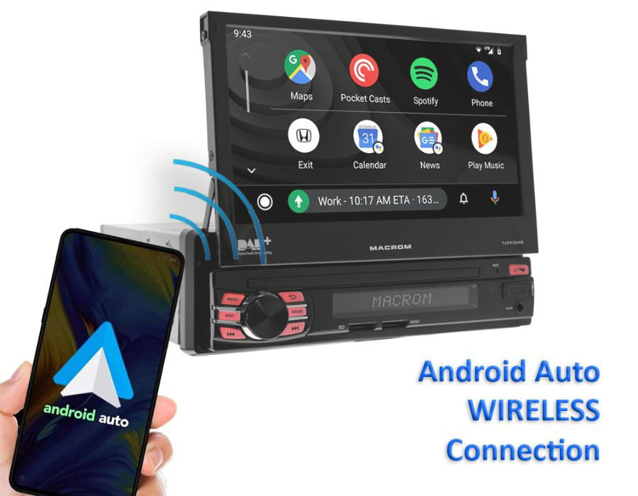 Macrom T6593DAB Sistema multimediale ANDROID 13 display HD 1024x600 7'' motorizzato capacitivo