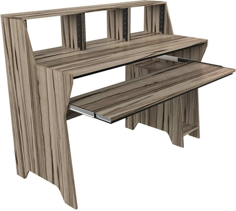 ZOMO STUDIO DESK MILANO SCRIVANIA DA STUDIO CON 3 SCOMPARTI LAPTOP DA 4 UNITA' RACK 19" IN LEGNO COLORE ZEBRANO - TechSoundSystem.com