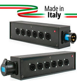 POWER-BOX NERO CIABATTA ALIMENTAZIONE PALCO POWERCON MADE IN ITALY SPIA RETE INGRESSO 16A 3P USCITE 6 POWERCON TRUE1 16A LOOP 16A 3P - TechSoundSystem.com