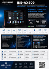 Alpine INE-AX809 Autoradio multimediale universale con Alpine OS da 9 pollici (8+256G)
