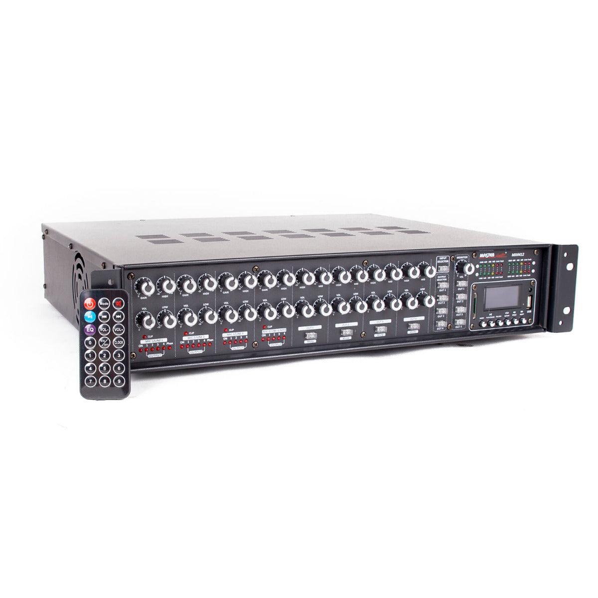Master Audio MX4412 Amplificatore mixer multizona 8ohm e 100V PA a matrice con lettore MP3 e BLUETOOTH - TechSoundSystem.com