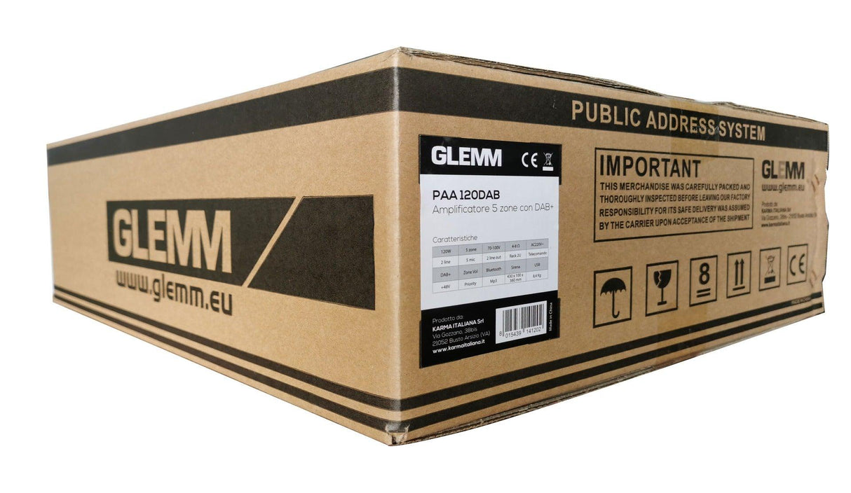 GLEMM PAA 120DAB Amplificatore professionale 100V a 5 zone con modulo DAB+ integrato, lettore MP3, bluetooth - TechSoundSystem.com