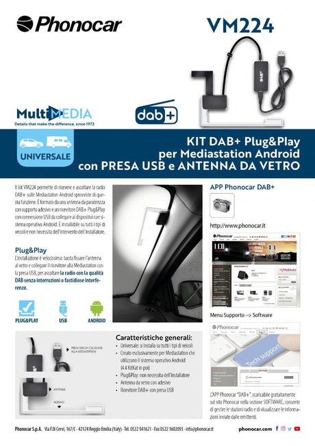 Phonocar VM224 kit universale radio DAB+ Plug&Play per autoradio Android - TechSoundSystem.com
