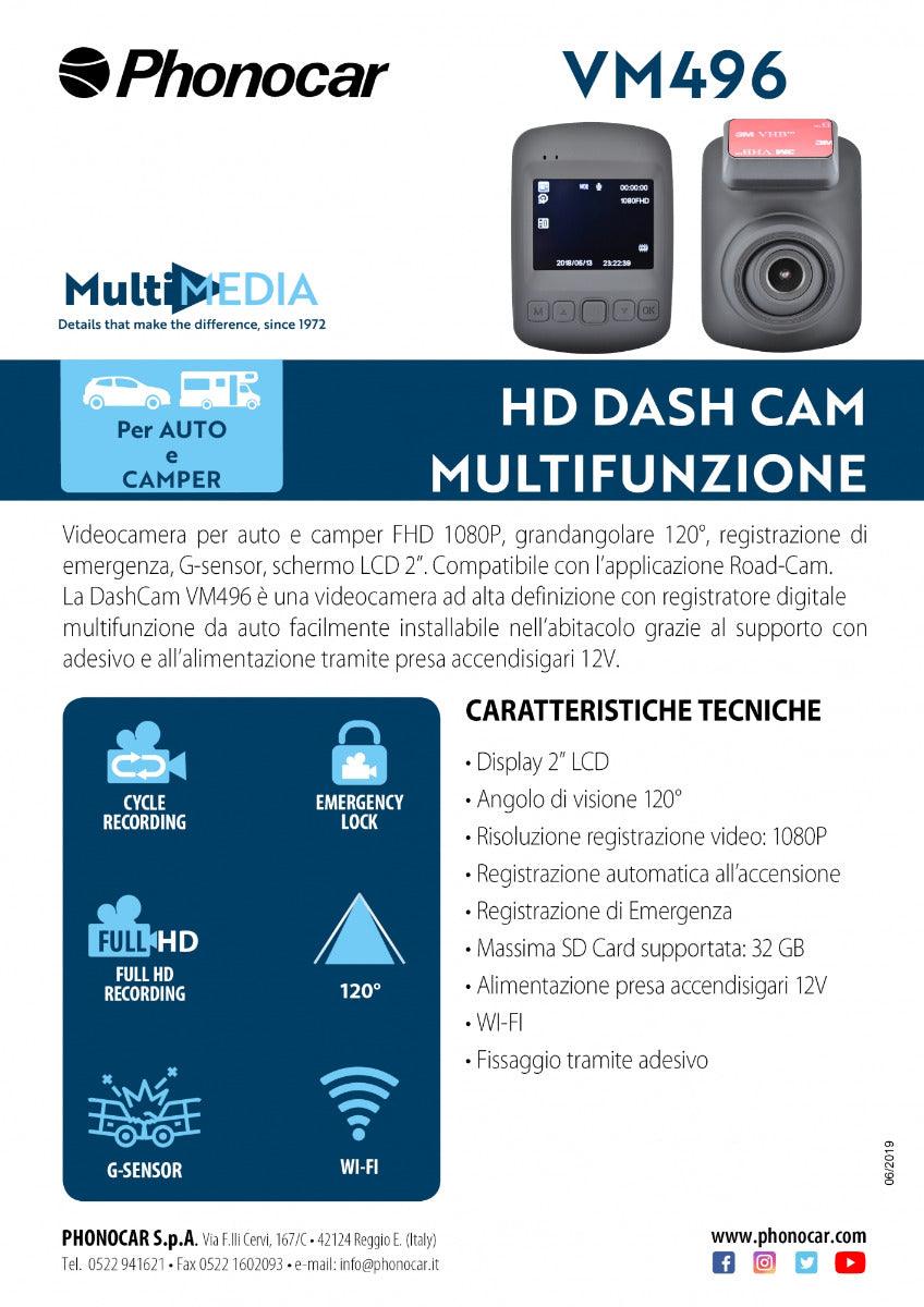 Phonocar VM496 Dash Cam alta definizione auto e camper G-SENSOR - TechSoundSystem.com