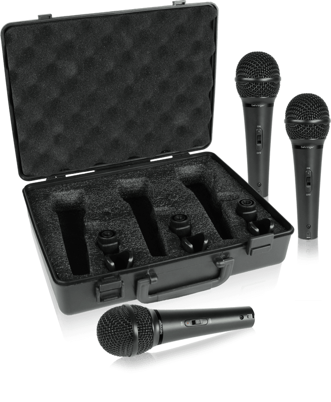 BEHRINGER XM1800S KIT 3 MICROFONI DINAMICI CARDIODI + 3 CLAMPS + CUSTODIA SET PER CANTO E KARAOKE - TechSoundSystem.com