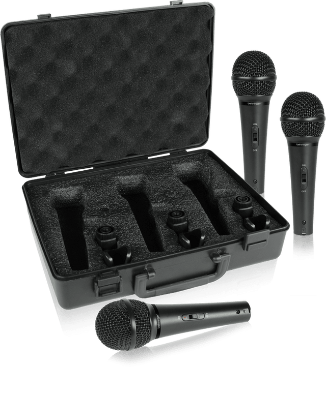 BEHRINGER XM1800S KIT 3 MICROFONI DINAMICI CARDIODI + 3 CLAMPS + CUSTODIA SET PER CANTO E KARAOKE - TechSoundSystem.com