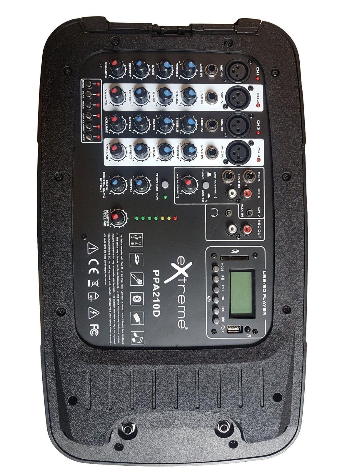 EXTREME PPA210D COMBO CASSE+MIXER+REVERBERO+PLAYER BLUETOOTH USB SD+MICROFONO+3 CAVI / BUNDLE SISTEMA PA PORTATILE COMPATTO 200W 4 IN XLR 2 STEREO JACK - TechSoundSystem.com