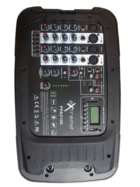 EXTREME PPA210D COMBO CASSE+MIXER+REVERBERO+PLAYER BLUETOOTH USB SD+MICROFONO+3 CAVI / BUNDLE SISTEMA PA PORTATILE COMPATTO 200W 4 IN XLR 2 STEREO JACK - TechSoundSystem.com