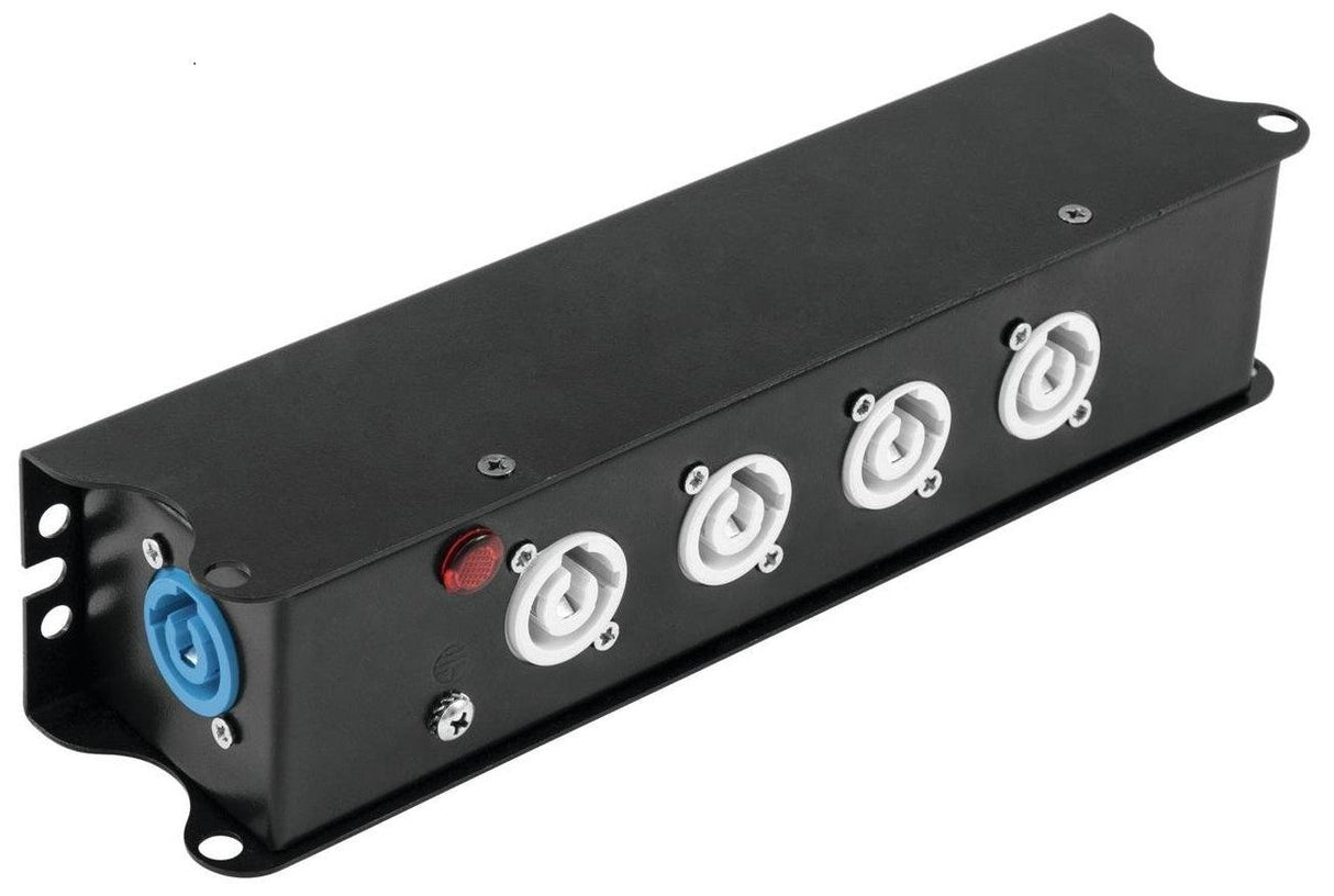 POWER-BOX NERO CIABATTA ALIMENTAZIONE PALCO POWERCON SPIA RETE INGRESSO POWER TWIST IN BLU USCITE 4 20AMP POWER TWIST OUT GRIGIO LOOP 20A POWER-OUT GREY - TechSoundSystem.com