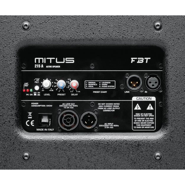 FBT MITUS 215 A CASSA ATTIVA DOPPIO WOOFER 15" + TWEETER 2" 1350 WATT RMS + CUSTODIE IN OMAGGIO EX-DEMO - TechSoundSystem.com