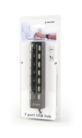 GEMBIRD UHB-U2P7-03 HUB USB 7 PORTE CON SWITCH ON-OFF PER OGNI USCITA + ALIMENTATORE ESTERNO - TechSoundSystem.com