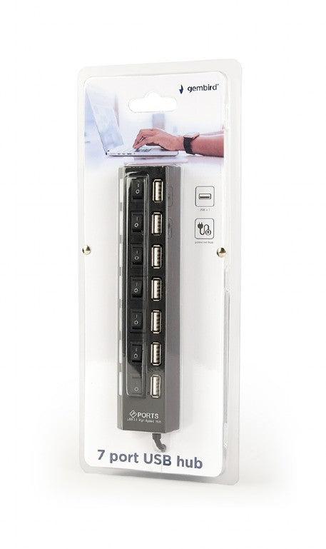 GEMBIRD UHB-U2P7-03 HUB USB 7 PORTE CON SWITCH ON-OFF PER OGNI USCITA + ALIMENTATORE ESTERNO - TechSoundSystem.com