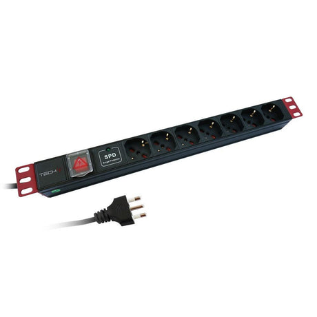 TECHLY I-CASE STRIP-71U MULTIPRESA DA 1U RACK LIMITATORE DA SOVRATENSIONI 7 PRESE UNEL PULSANTE LUMINOSO E COVER - TechSoundSystem.com