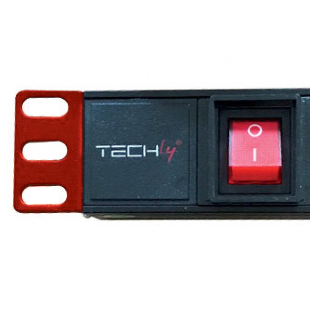TECHLY I-CASE STRIP-81U MULTIPRESA DA 1U RACK 8 PRESE UNEL PULSANTE LUMINOSO CON COVER E CAVO 2 MT - TechSoundSystem.com