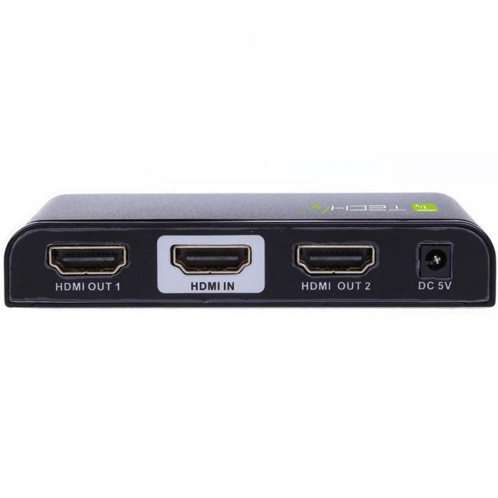 TECHLY SPLITTER HDMI 4K UHD 3D 2 VIE IN METALLO CON ALIMENTATORE - TechSoundSystem.com