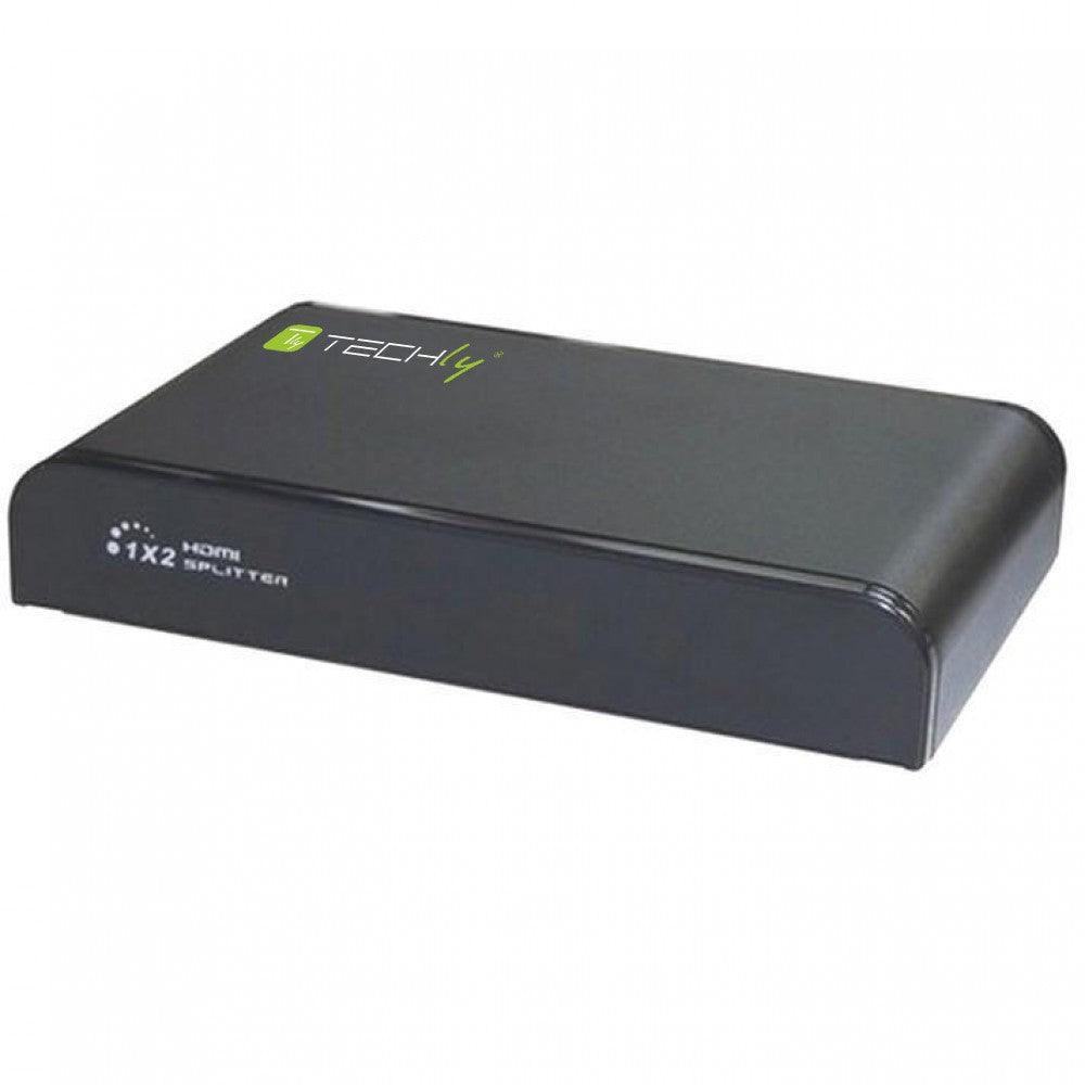 TECHLY SPLITTER HDMI 4K UHD 3D 2 VIE IN METALLO CON ALIMENTATORE - TechSoundSystem.com