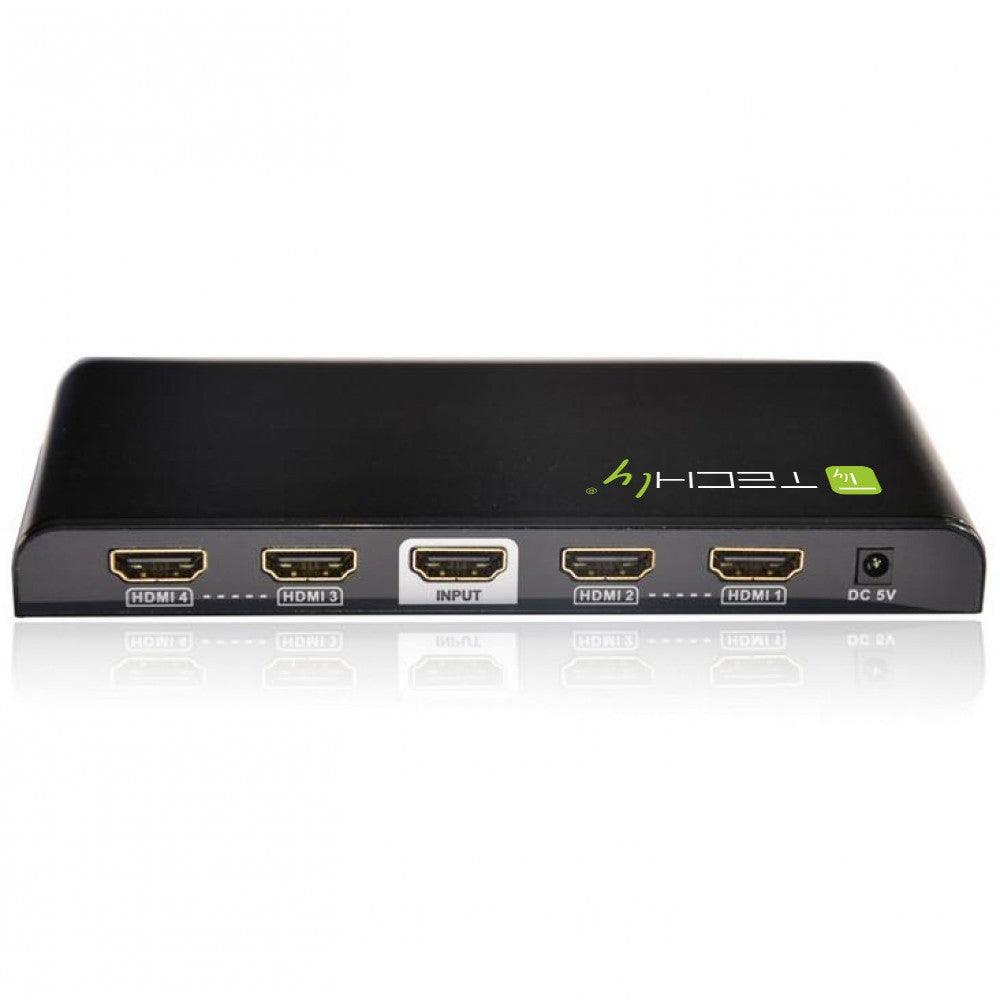 TECHLY SPLITTER HDMI 4K UHD 3D 4 VIE IN METALLO CON ALIMENTATORE - TechSoundSystem.com